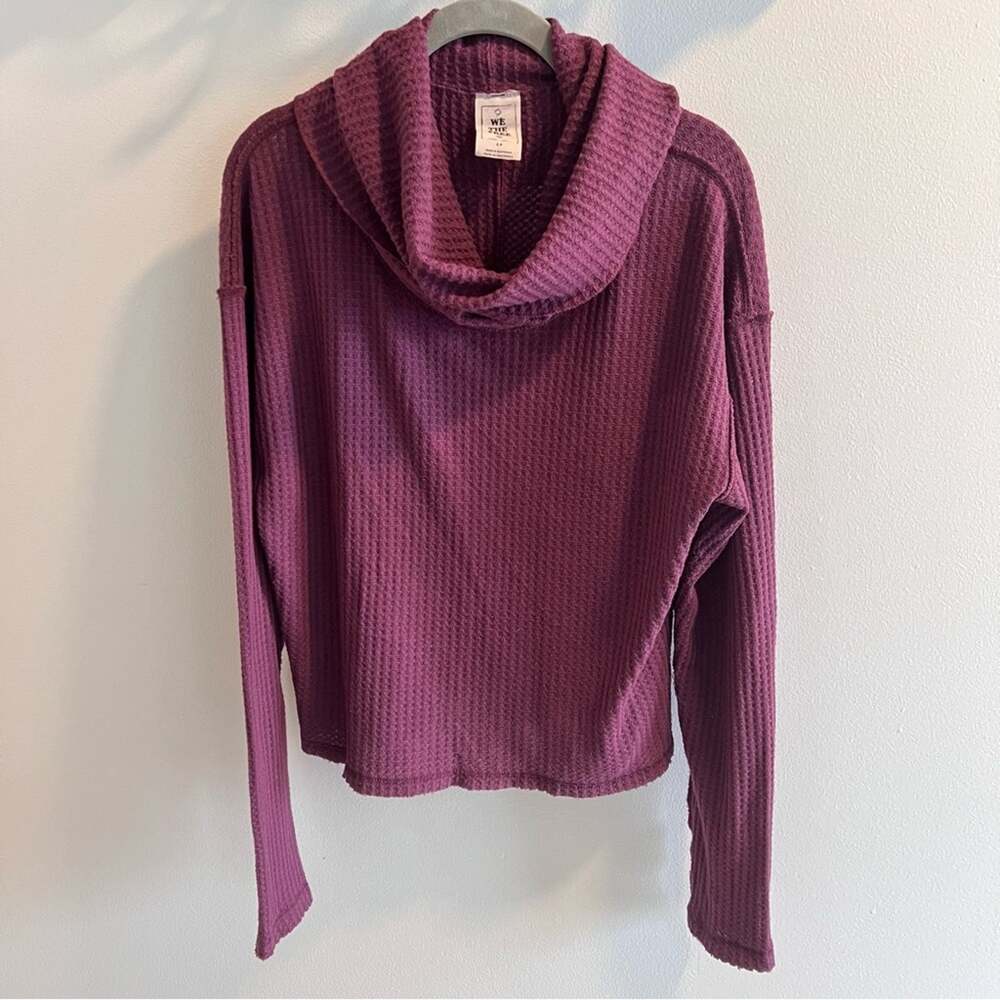 We the Free Plum Colored Waffle Knit Cowl Neck Long Sleeve Size S
